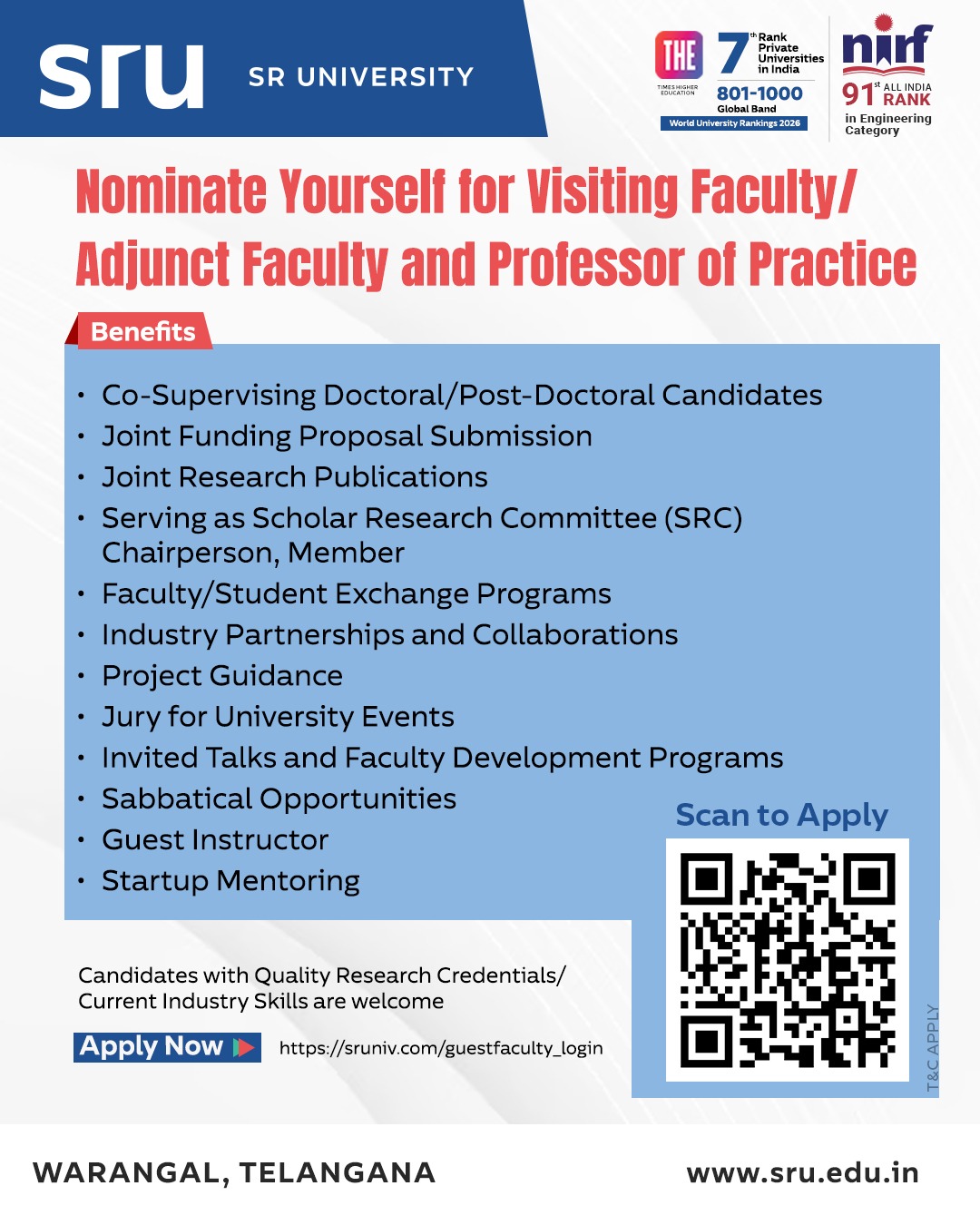 Call for Applications: Visiting Faculty, Adjunct Faculty & Professor of Practice